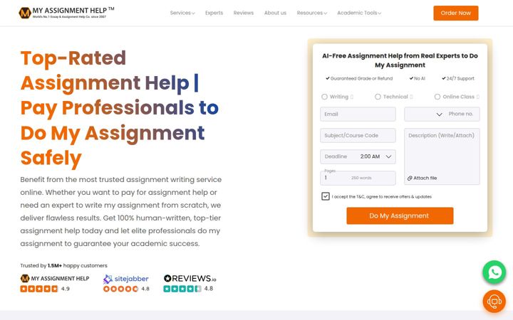 Screenshot von myassignmenthelp.com
