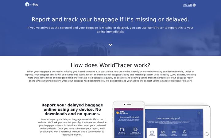 Screenshot of mybag.aero