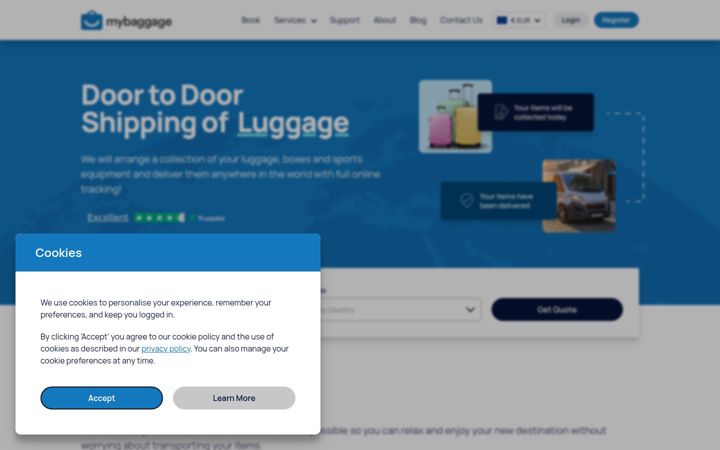Screenshot von mybaggage.com