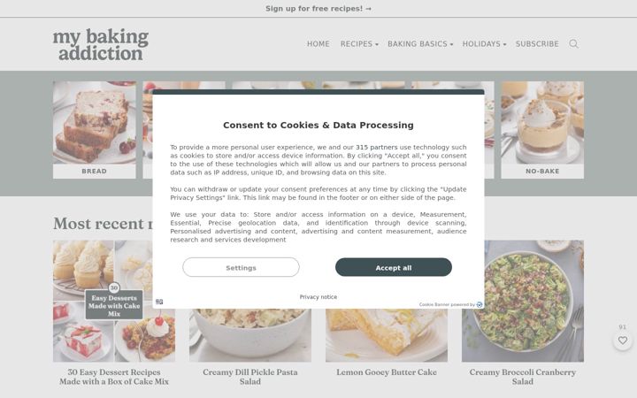 Screenshot of mybakingaddiction.com