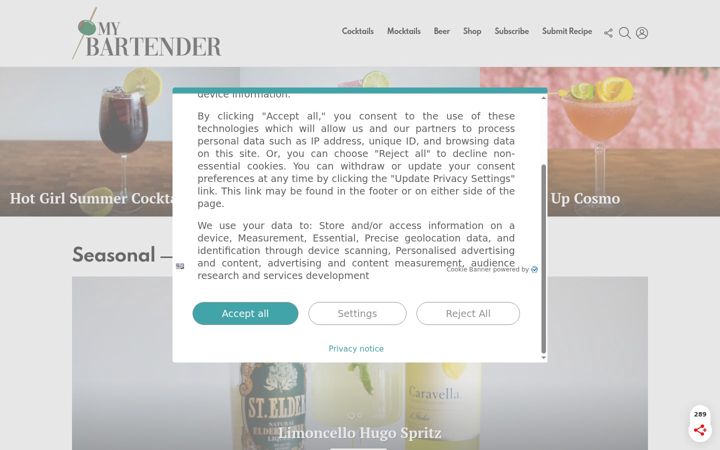 Snímek obrazovky mybartender.com
