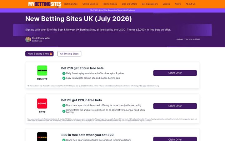 Screenshot of mybettingsites.co.uk