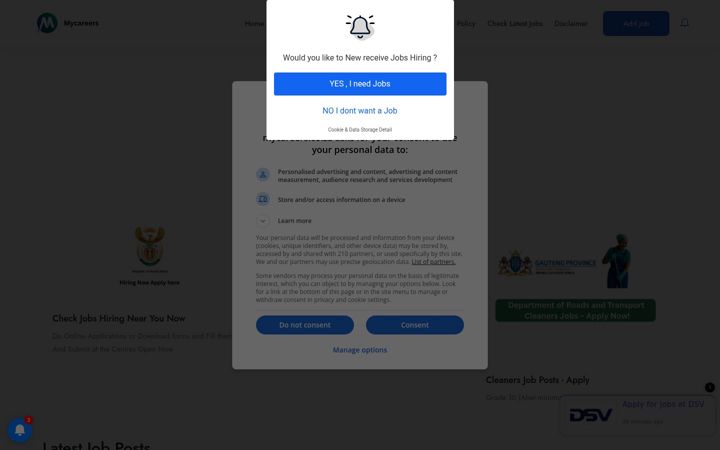 Ekrano kopija mycareers.co.za