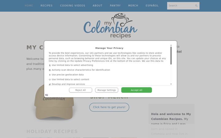 Ekrano kopija mycolombianrecipes.com