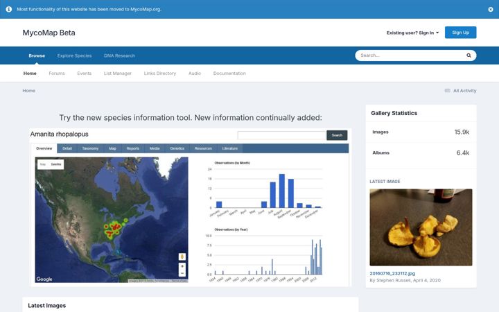 Screenshot of mycomap.com