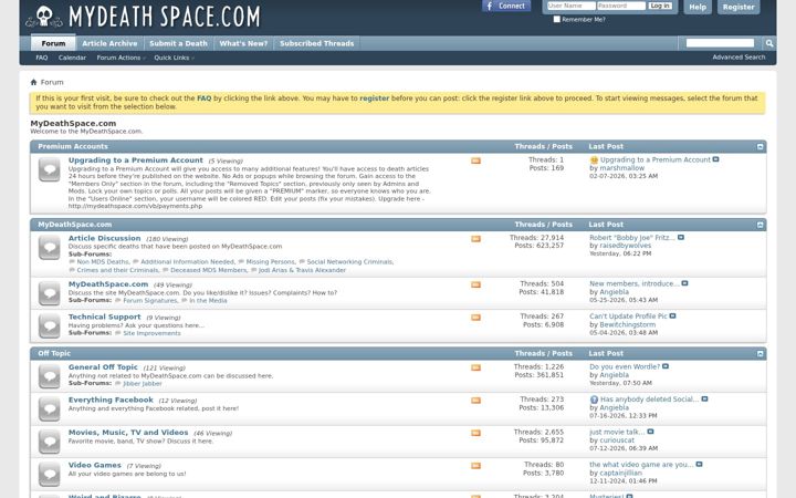 Screenshot of mydeathspace.com