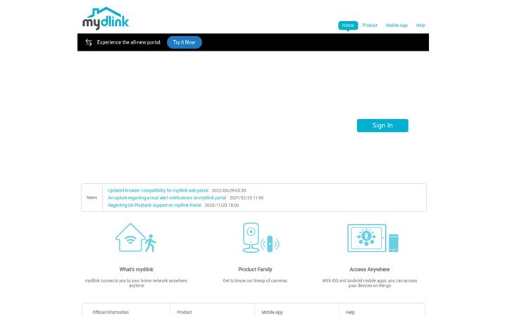 Screenshot von mydlink.com