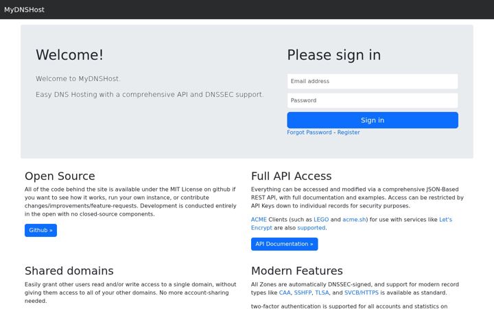 Screenshot of mydnshost.co.uk