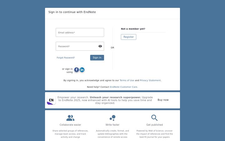 Ekrano kopija myendnoteweb.com