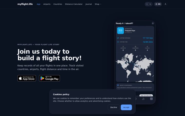 Screenshot of myflight.life