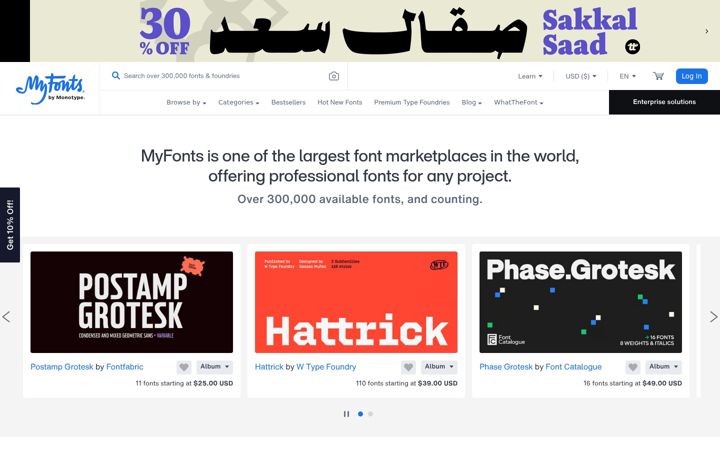Screenshot ta' myfonts.com