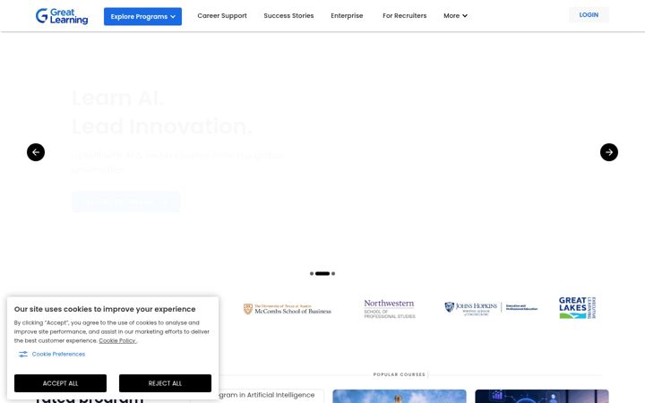 Screenshot stránky mygreatlearning.com