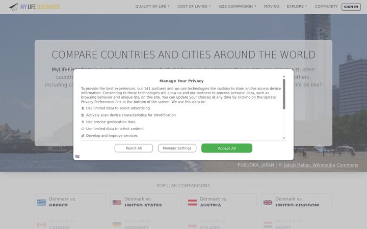 Screenshot of mylifeelsewhere.com