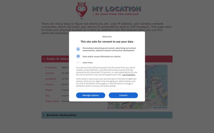 Screenshot of mylocation.org