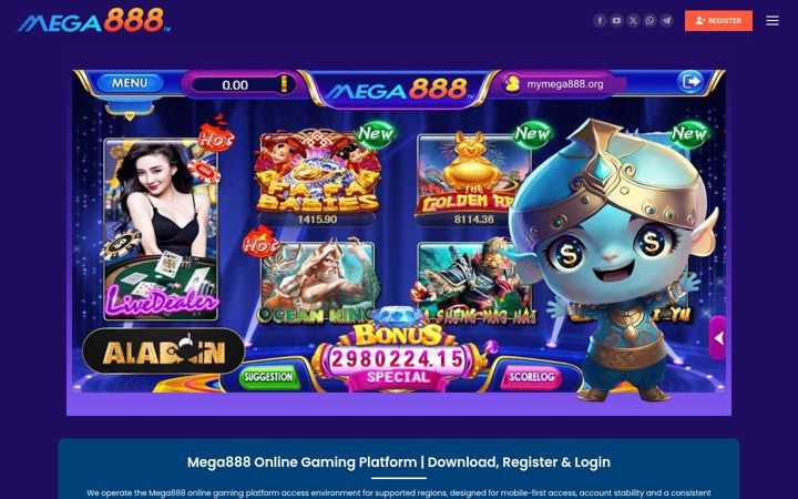 Screenshot stránky mymega888.com