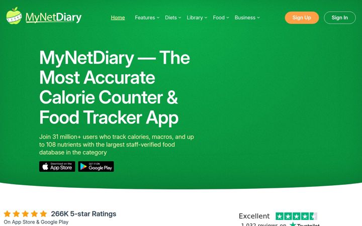 Screenshot of mynetdiary.com