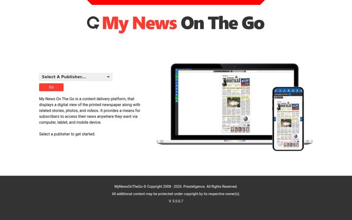 Screenshot of mynewsonthego.com