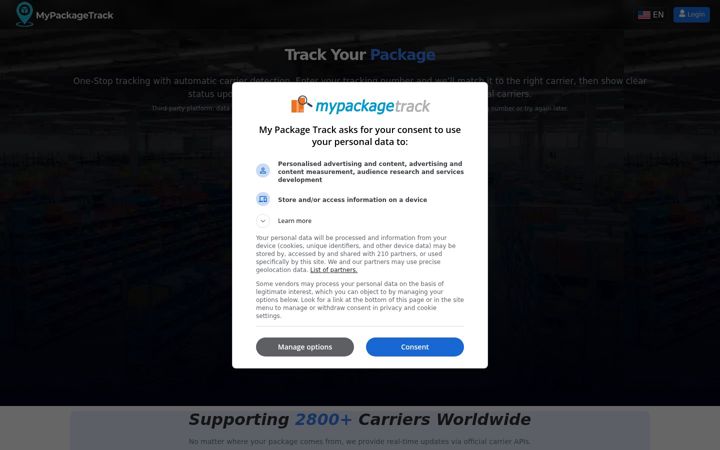 Screenshot of mypackagetrack.com