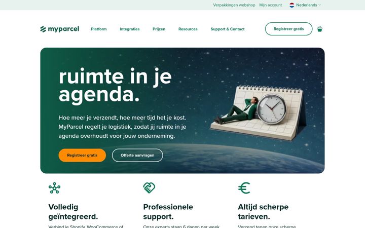 Screenshot van myparcel.nl
