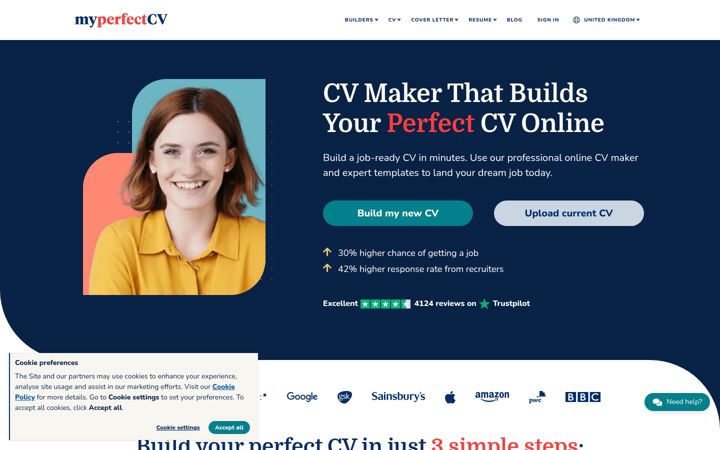 Screenshot of myperfectcv.co.uk