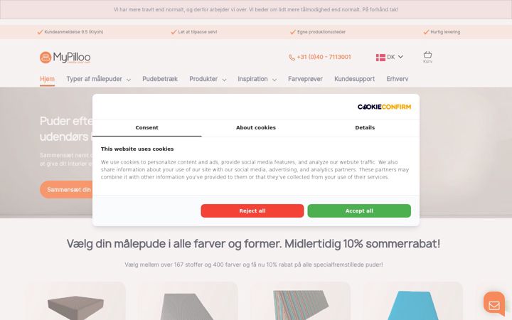 Screenshot di mypilloo.dk