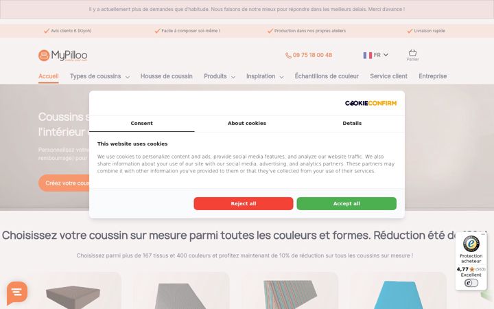 Screenshot ta' mypilloo.fr
