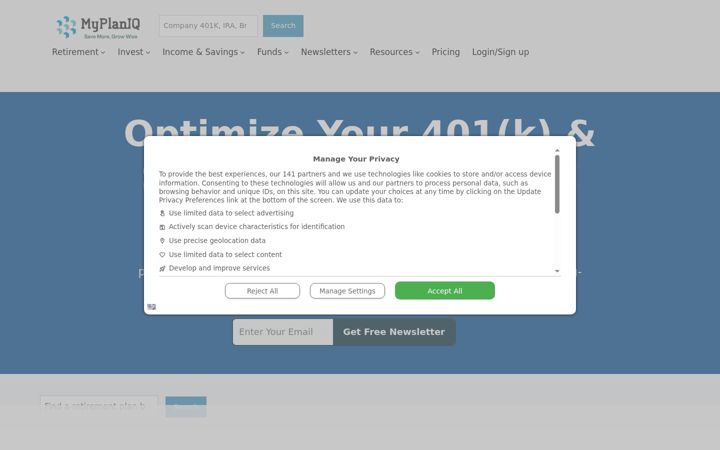 Screenshot von myplaniq.com