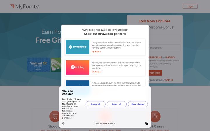 Screenshot van mypoints.com