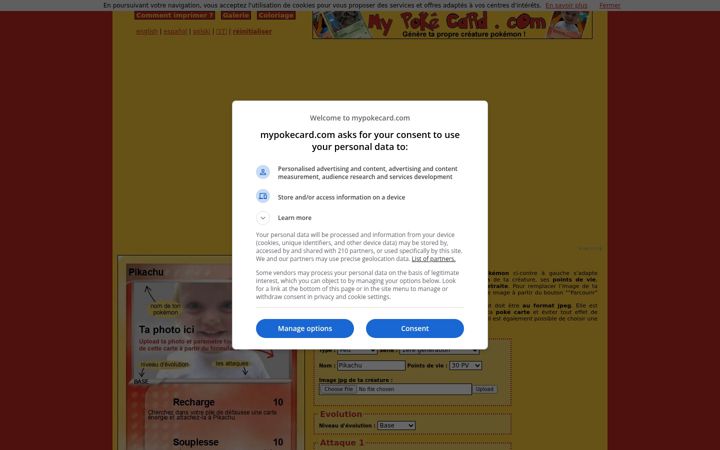 Screenshot of mypokecard.com