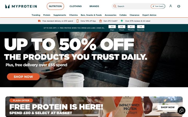 Snímek obrazovky myprotein.com