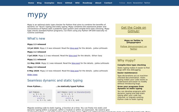 Screenshot of mypy-lang.org
