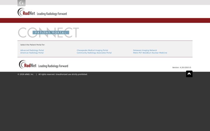 Captură de ecran a myradnetpatientportal.com