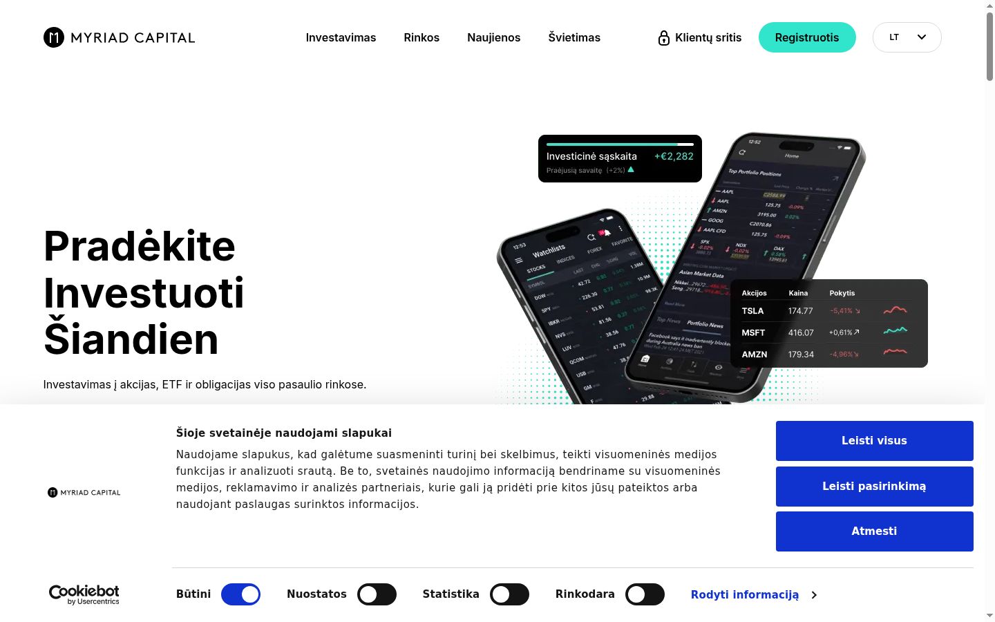 Sutikimo reklamjuostės, rodytos prieš bet kokią sąveiką, ekrano kopija