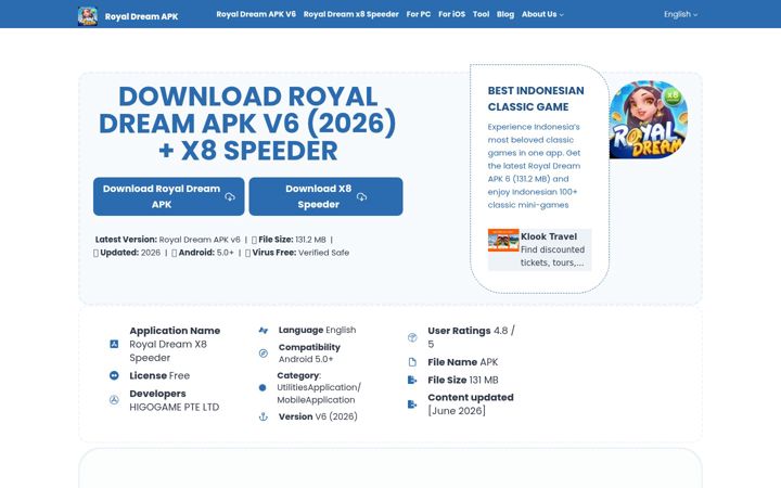 Screenshot of myroyaldreamapk.com
