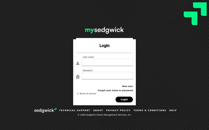 Екранна снимка на mysedgwick.com
