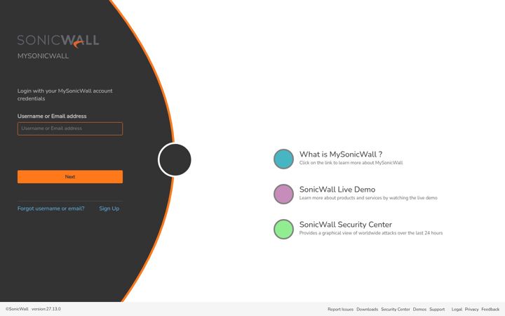 Snímek obrazovky mysonicwall.com