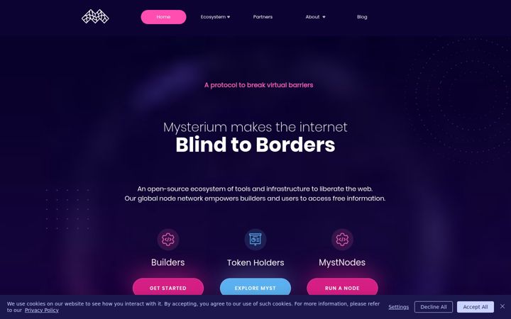 Posnetek zaslona mysterium.network