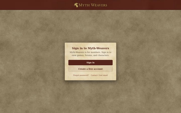 Screenshot of myth-weavers.com