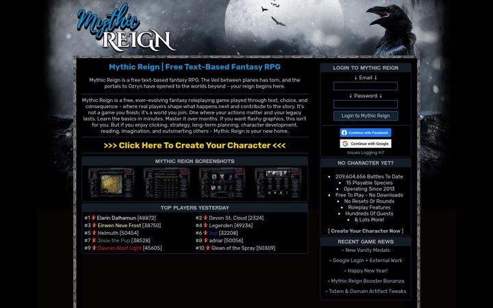 Екранна снимка на mythicreign.com