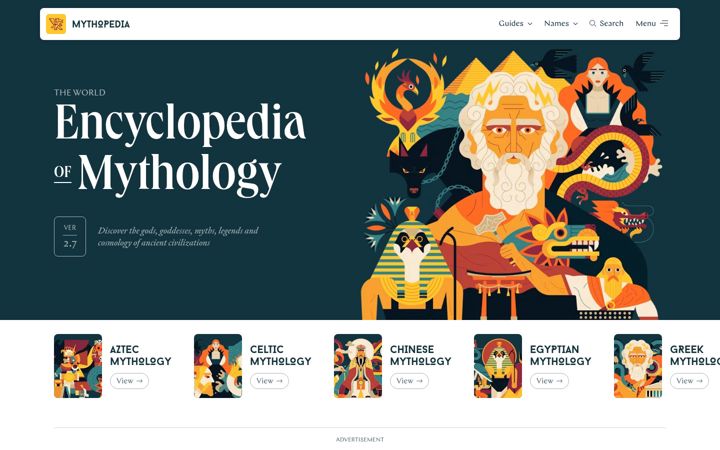 Screenshot of mythopedia.com