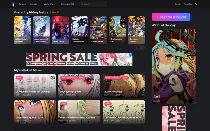 Screenshot of mywaifulist.moe