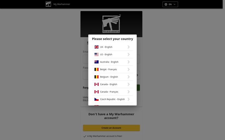 Screenshot of mywarhammer.com