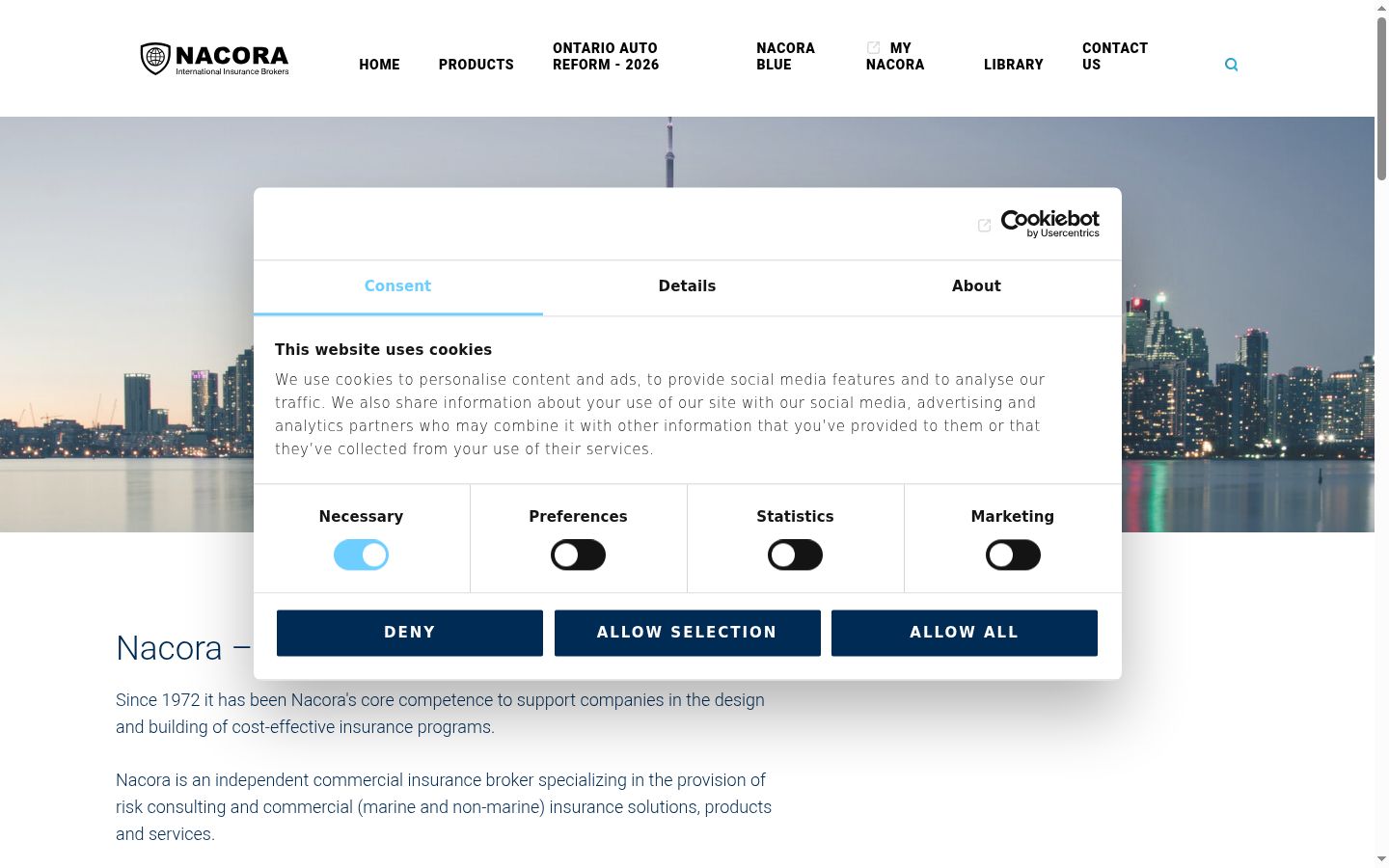Screenshot of the consent banner shown before any interaction