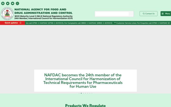 Captura de pantalla de nafdac.gov.ng
