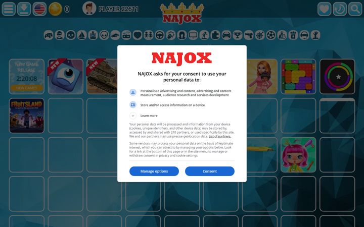 Captură de ecran a najox.com
