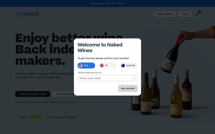 Екранна снимка на nakedwines.com