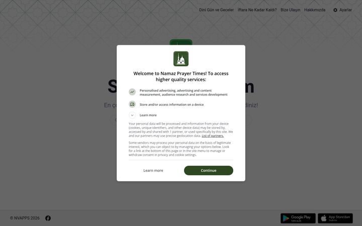 Screenshot of namazvakitleri.com.tr