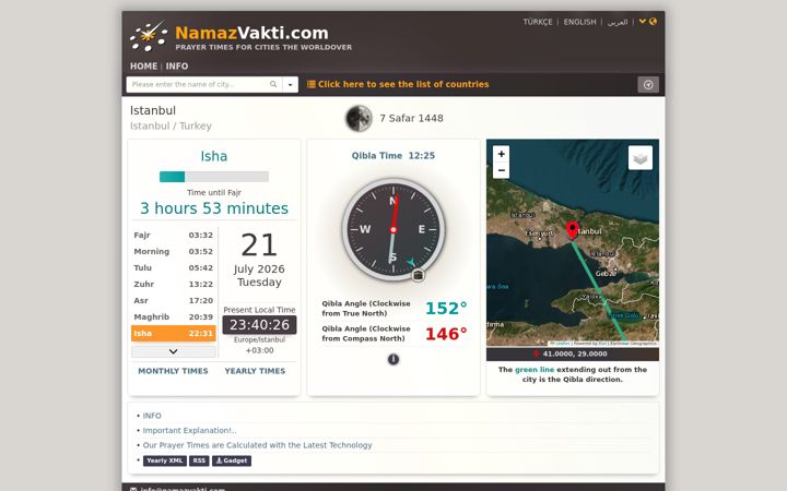 Screenshot of namazvakti.com