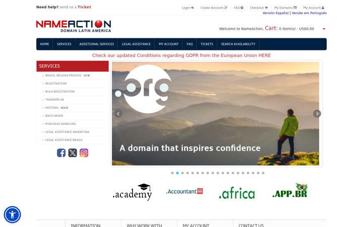 Screenshot of nameaction.com