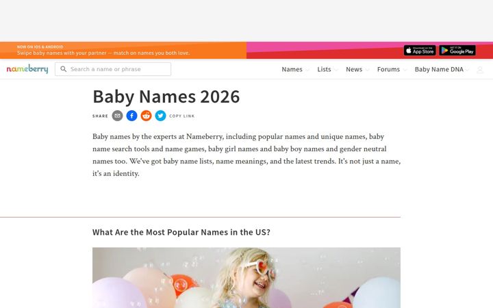 Screenshot του nameberry.com
